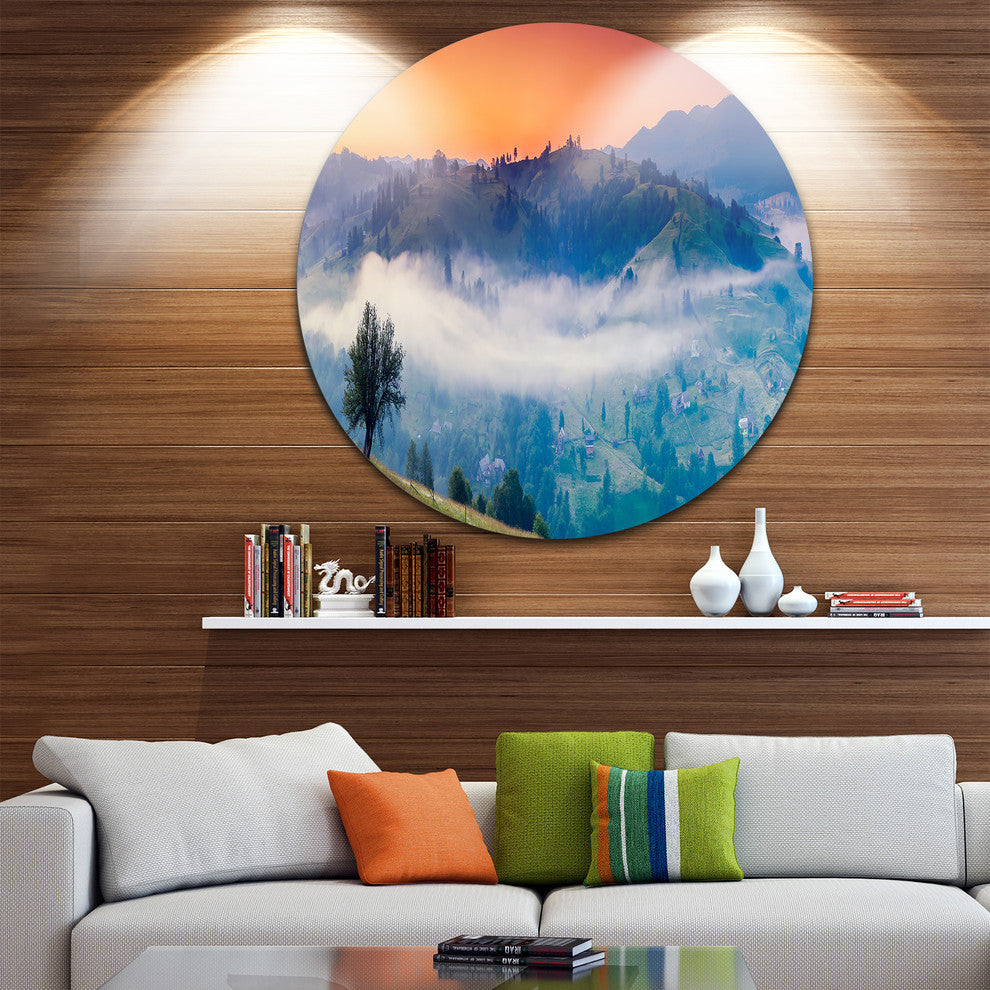 Fantastic Blue Mountains Panorama, Landscape Disc Metal Artwork, 23"