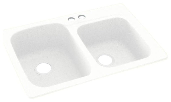 Swan 33x22x9 Solid Surface Kitchen Sink, 2-Hole, White
