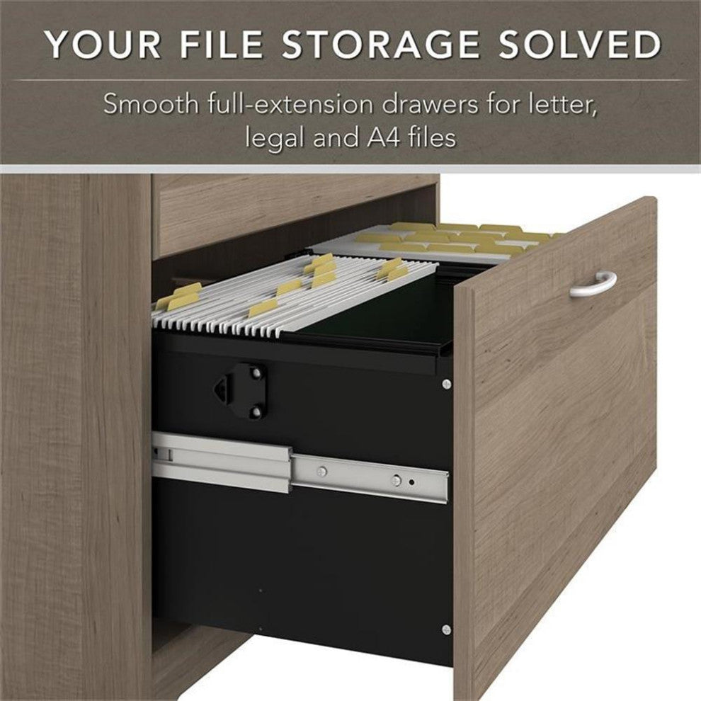 Bush Furniture Cabot L Shaped Desk with Hutch & File Cabinet in Ash Gray