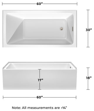 Grayley 60"x30"x18" Alcove Bathtub with Right-Hand Drain and Trim, Polished Chrome