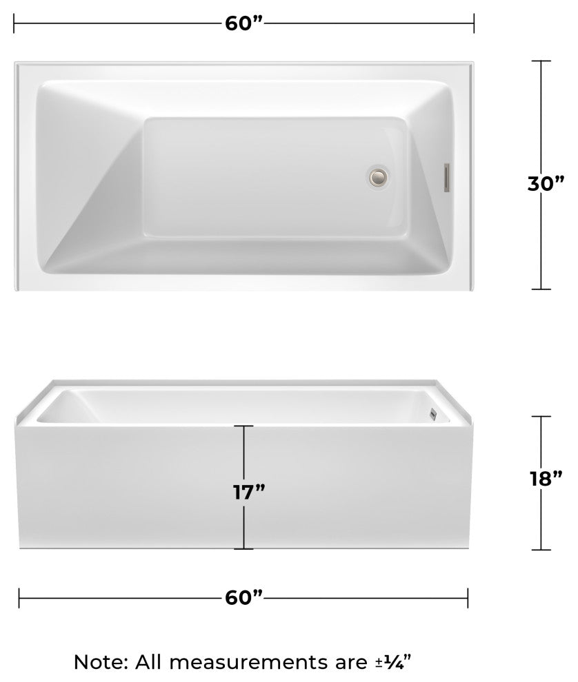 Grayley 60"x30"x18" Alcove Bathtub with Right-Hand Drain and Trim, Polished Chrome