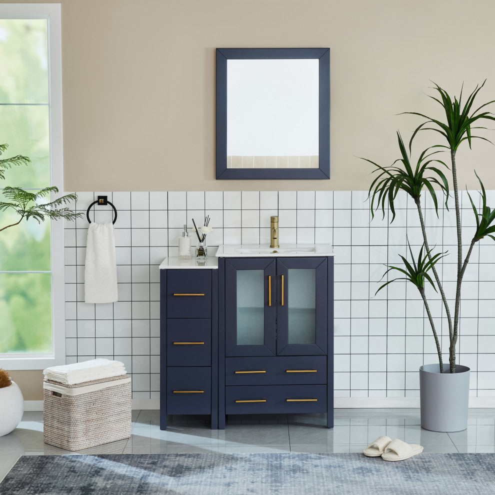 Vanity Art Vanity Set With Ceramic Top, 36", Blue, Standard Mirror