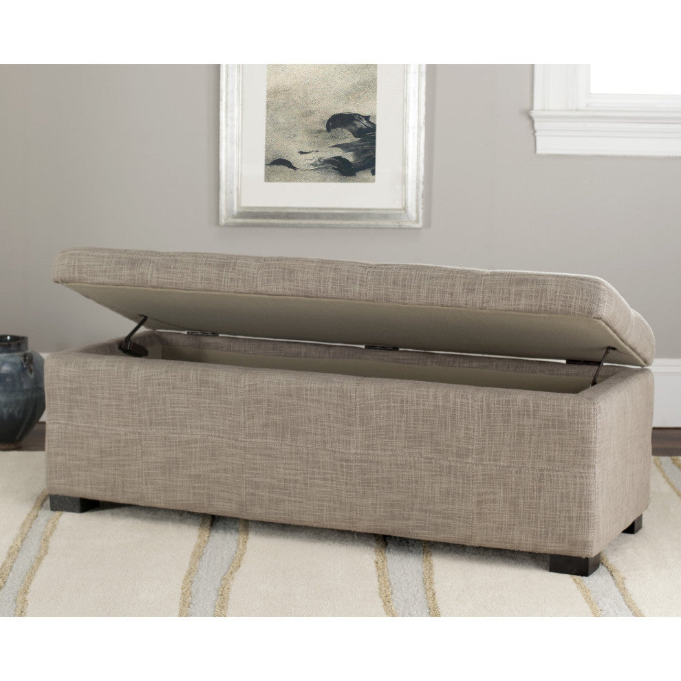 Large Storage Ottoman, Birch Wood Frame & Ample Inner Space, Stone Fabric
