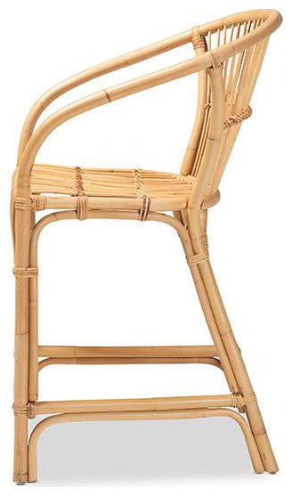 Murai Modern Bohemian Natural Brown Rattan Counter Stool