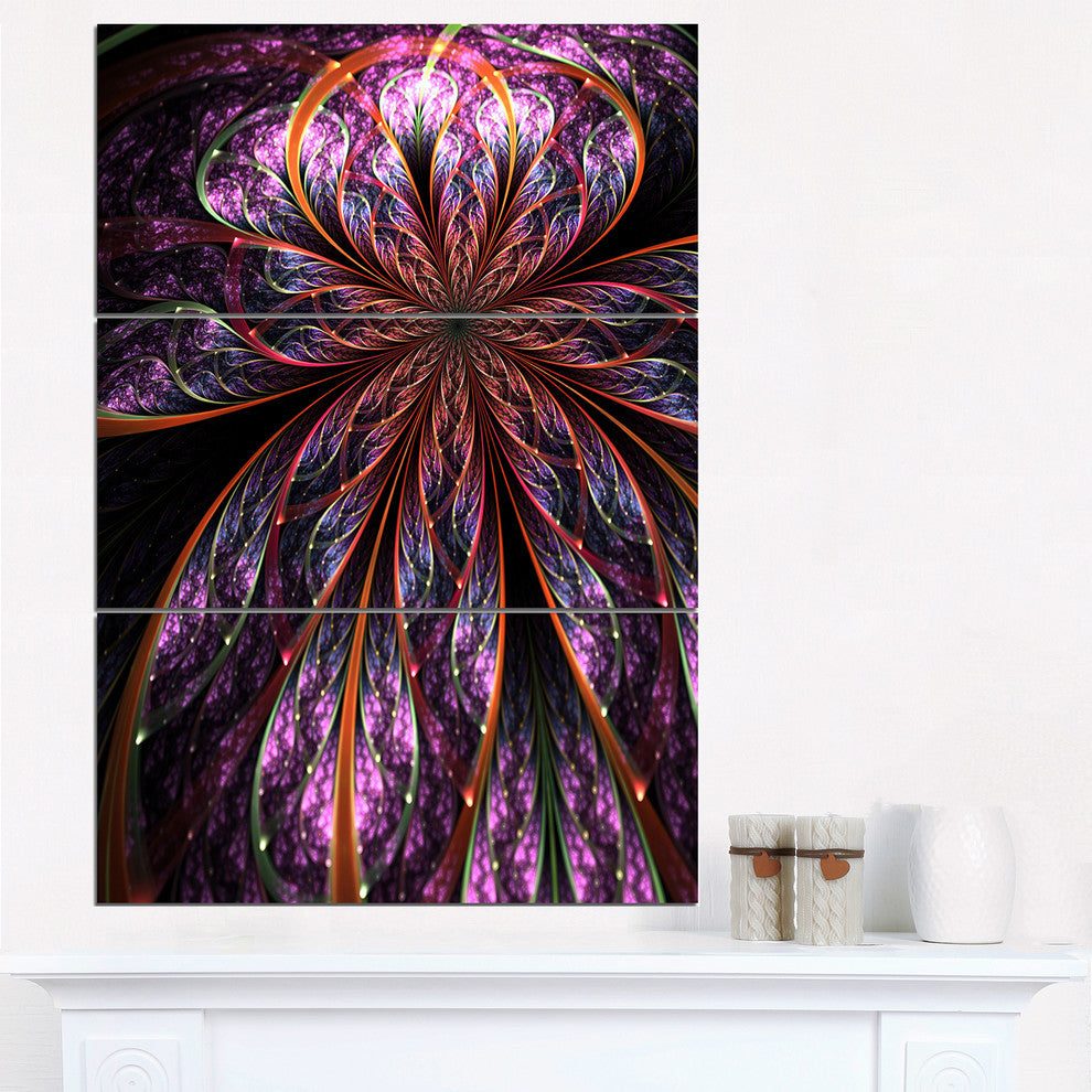 "Pink Blue Fractal Flower" Metal Wall Art, 3 Panels, 28"x36"