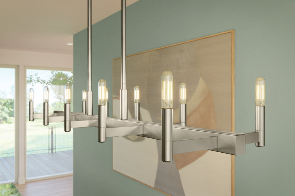 Kichler Erzo 50" 10 Light Linear Chandelier, Satin Nickel, 52614SN