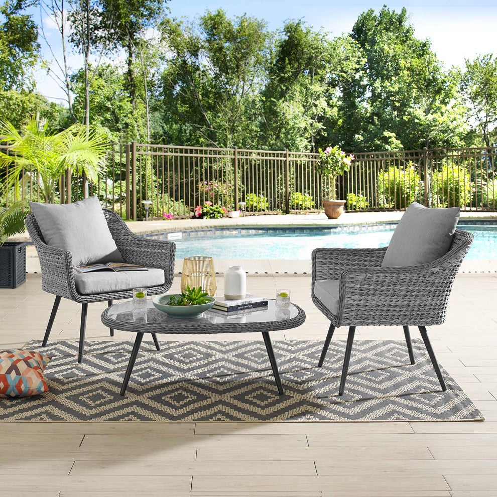 Endeavor 3 Piece Outdoor Patio Wicker Rattan Sectional Sofa Set Gray Gray