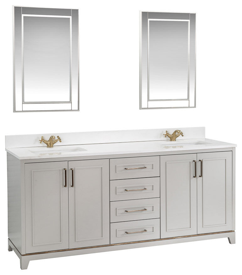 Albia Collection 72" Bathroom Vanity With Sink, Mirror, Countertop, Gray