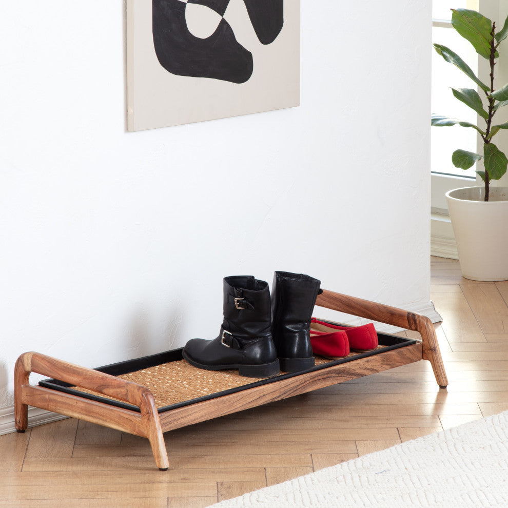 Single-Tier Natural Stand With 3-Pair Rubber Boot Tray Mersey