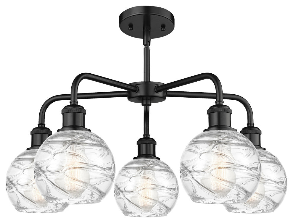 Athens Deco Swirl 5-Light 24" Stem Chandelier, Matte Black, Clear