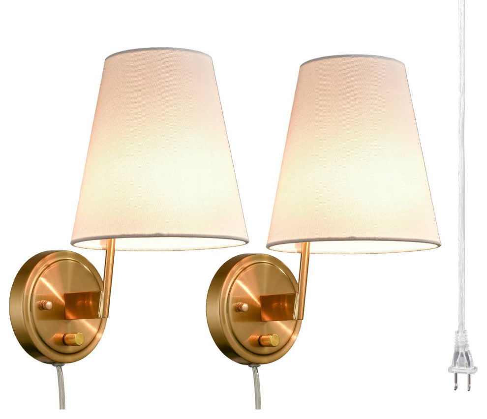 Brass Fabric Wall Lamp,Plug, Wall Lights Set of 2