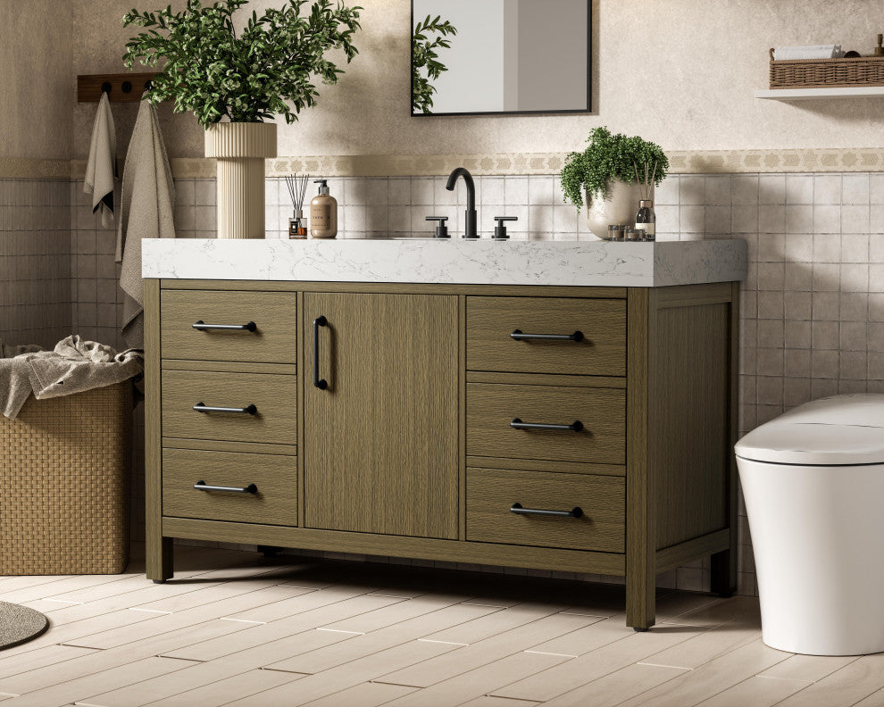 Home Living 54" Single Bathroom Vanity, Chestnut Brown