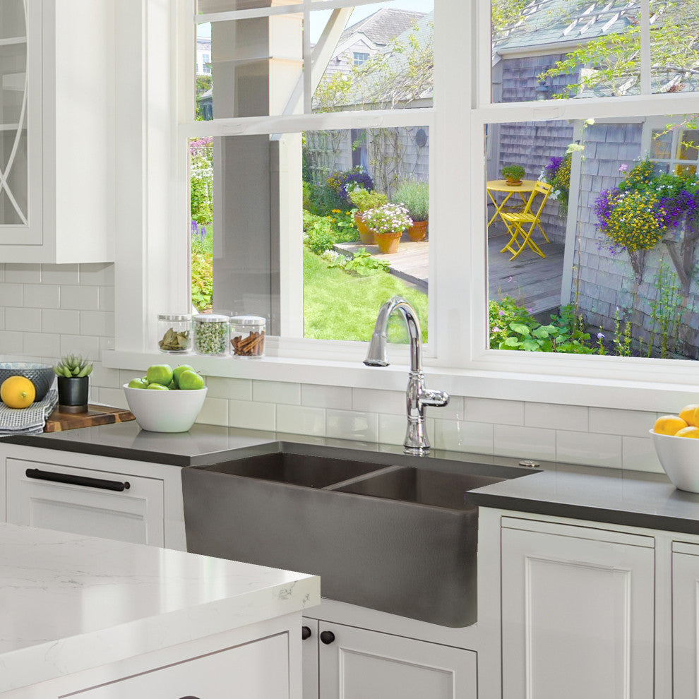 Nantucket Sinks Double Bowl Farmhouse Fireclay Sink, Concrete