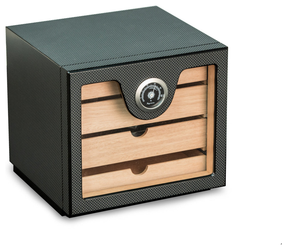 "Carbon Fiber" Matt Finish Wood Humidor, Hygrometer