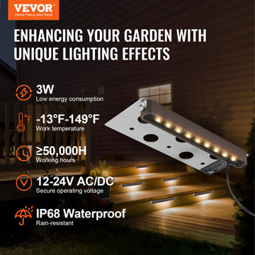 VEVOR 8-Pack 6.8" LED Hardscape Lighting Retaining Wall Step Paver Lights 3W