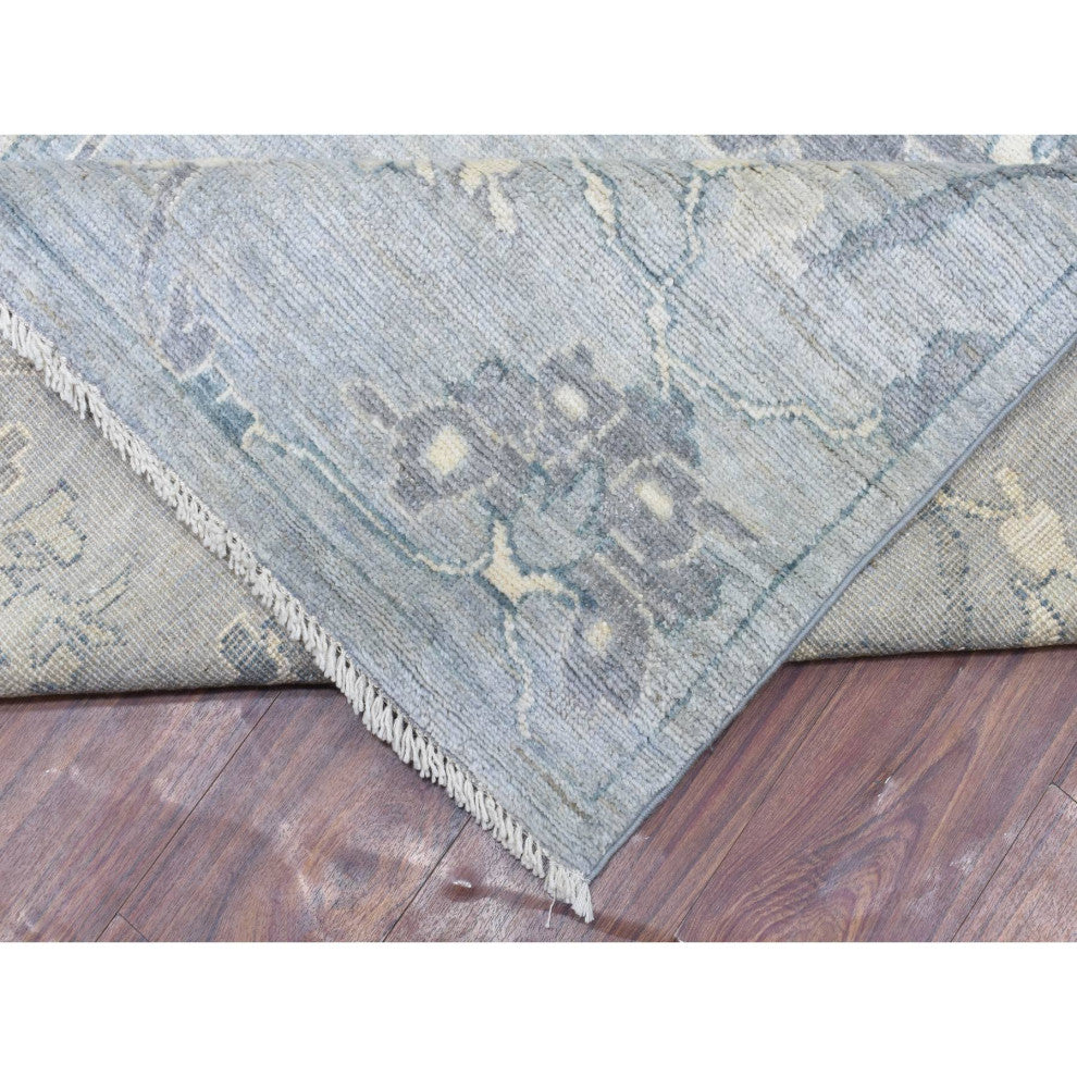 Gray Afghan Oushak Flowing Open Design Hand Knotted Pure Wool Rug, 10'2"x13'10"