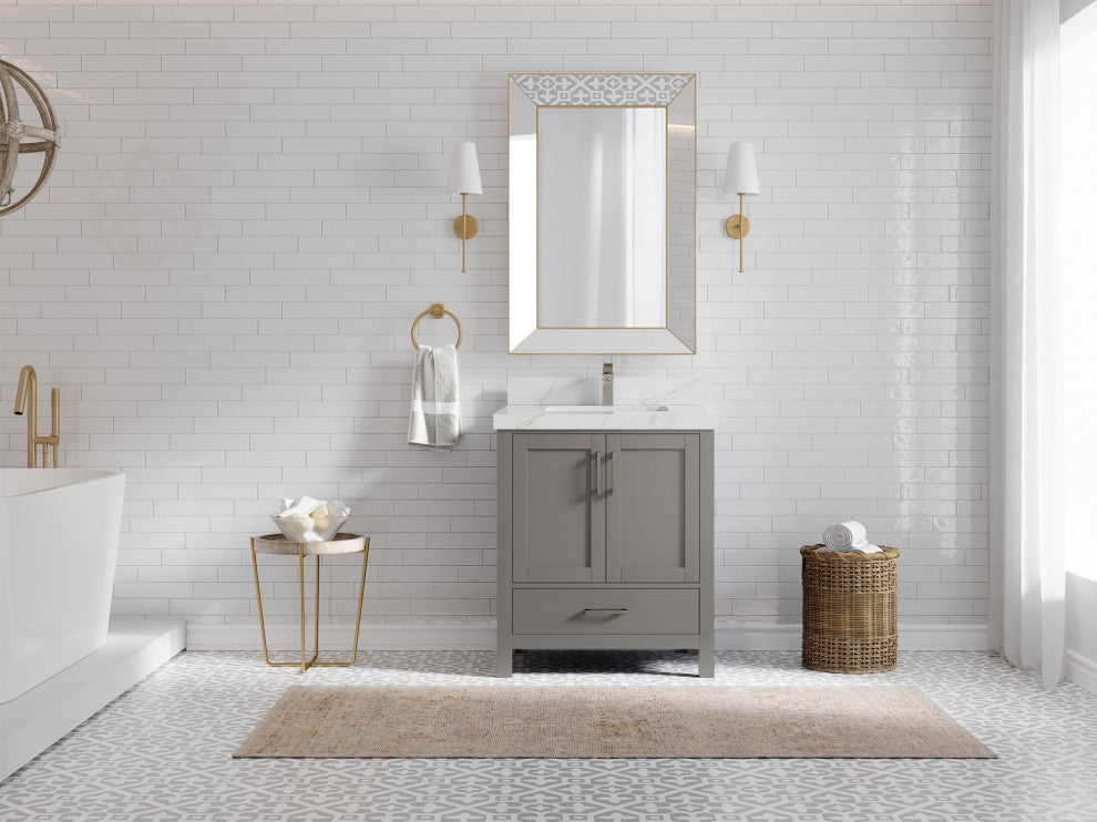 Malibu 30 Single Sink Bath Vanity in Elephant Skin Gray 2" Calacatta Sienna
