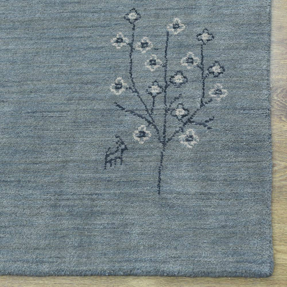 HAND KNOTTED LOOM WOOL ECO - FRIENDLY AREA RUGS  - Light Blue,Contemporary