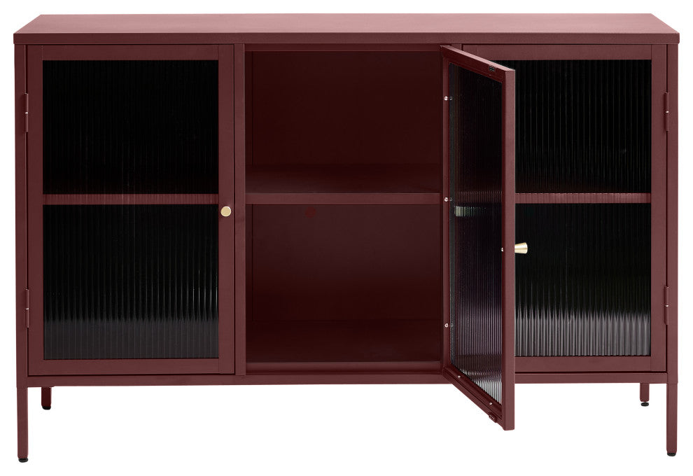Metal & Glass 3-door Sideboard, Red