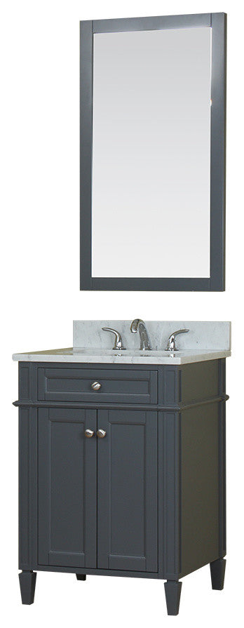 Samantha 24" Single Vanity in Gray, Carrera Marble Top and Mirror