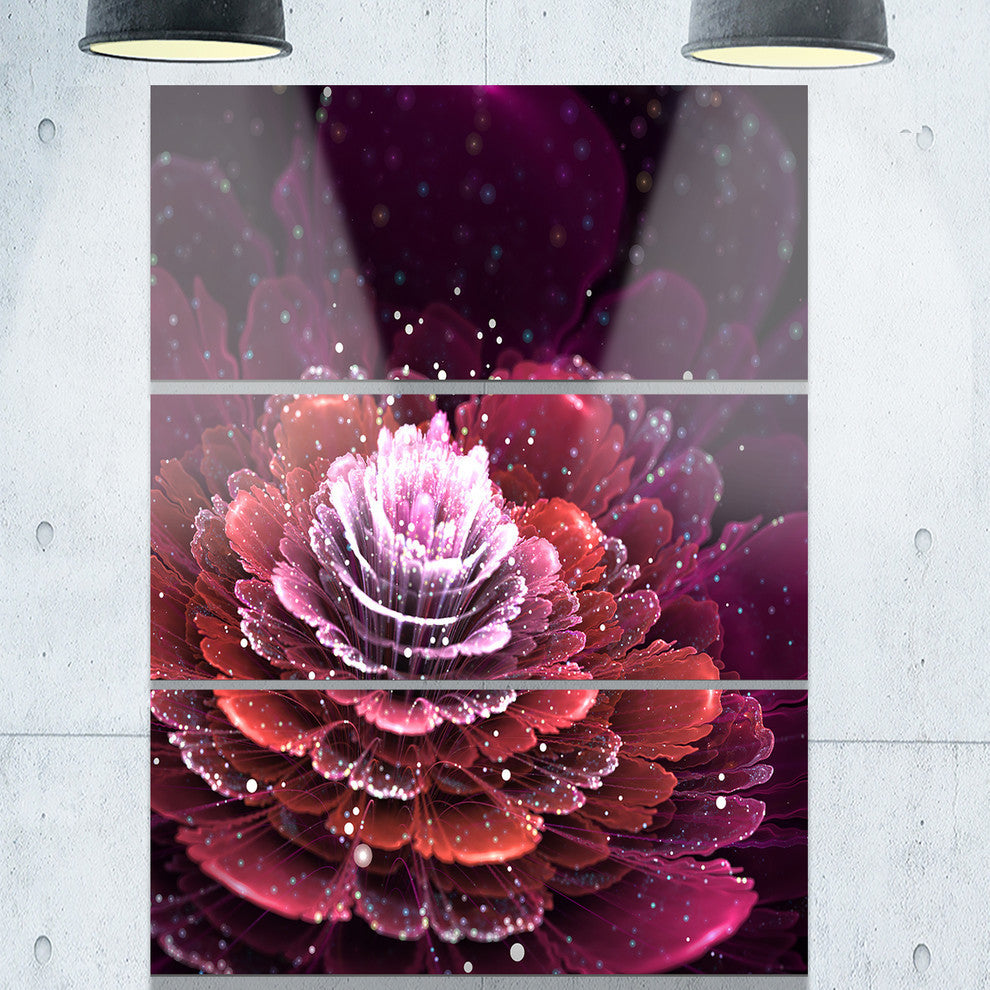 "Fractal Flower Red and White" Digital Metal Wall Art, 3 Panels, 28"x36"