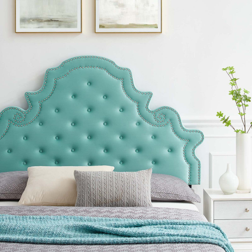 Tufted Platform Bed Frame, Full Size, Velvet, Blue, Modern Contemporary, Bedroom