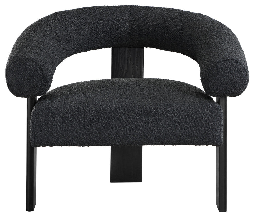 Winston Boucle Fabric Upholstered Accent Chair, Black, Black Finish