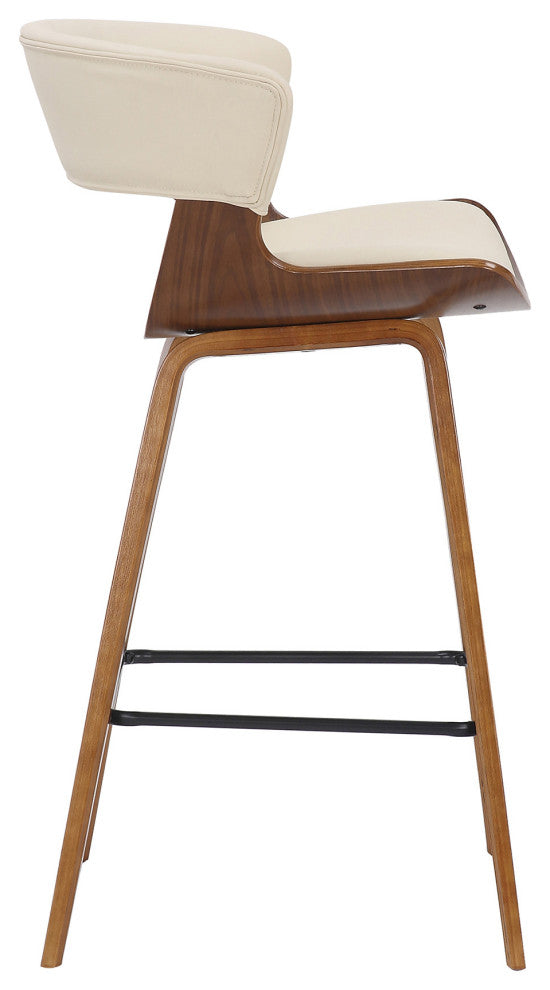 Cream Faux Leather and Wood Modern Bar Stool