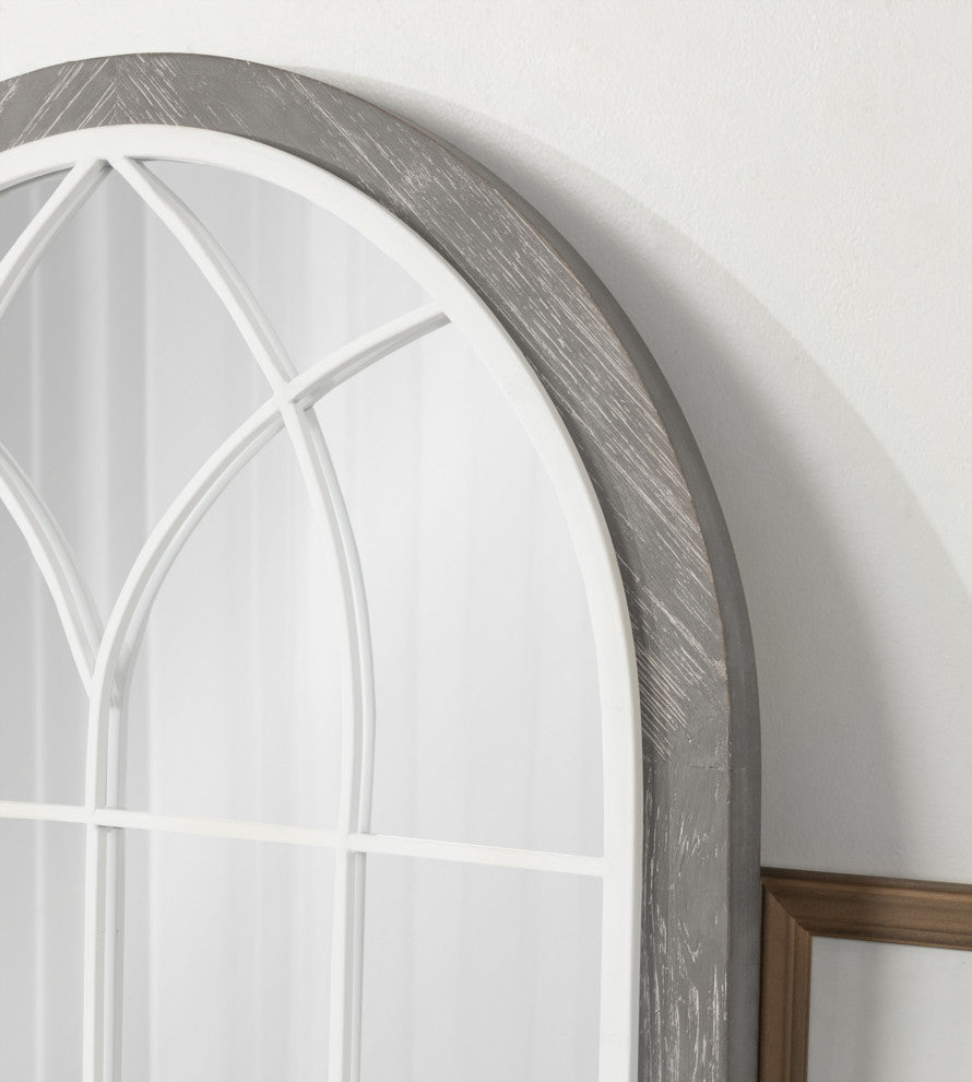 Nola Framed Windowpane Arch Mirror, Gray 22x28