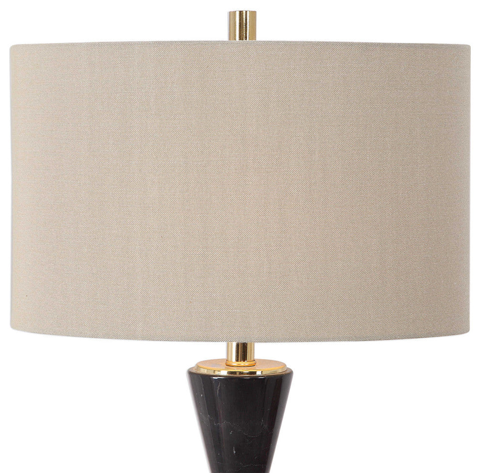 Elegant Black White Marble Table Lamp | Round Silver Tapered Tuxedo Hourglass