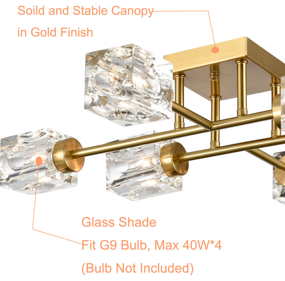 Gold Glass Semi Flush Mount Ceiling Light Sputnik Chandelier