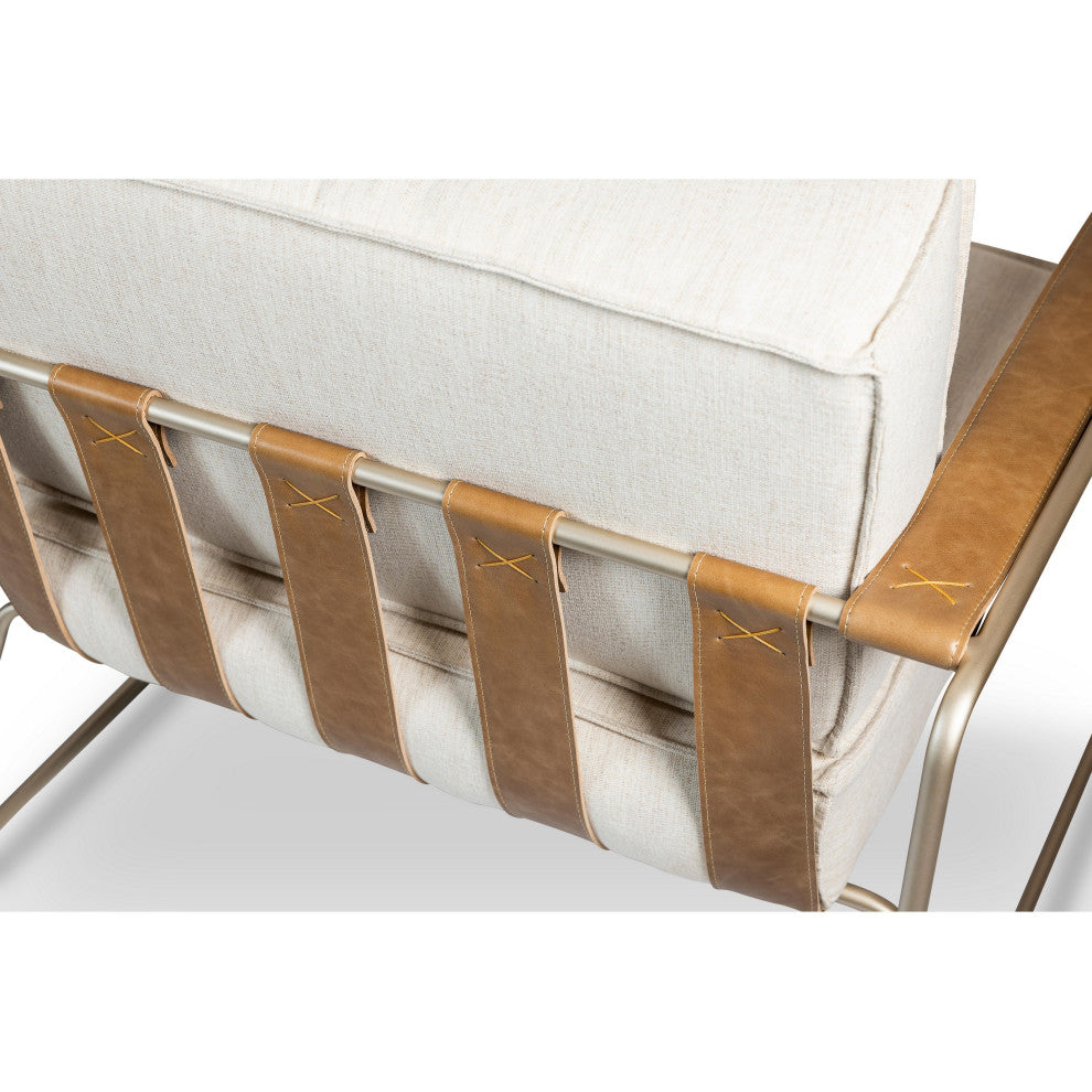 Sampa Arm Chair, Medley Ivory Upholstery, Champagne Frame, Saddle Armrest