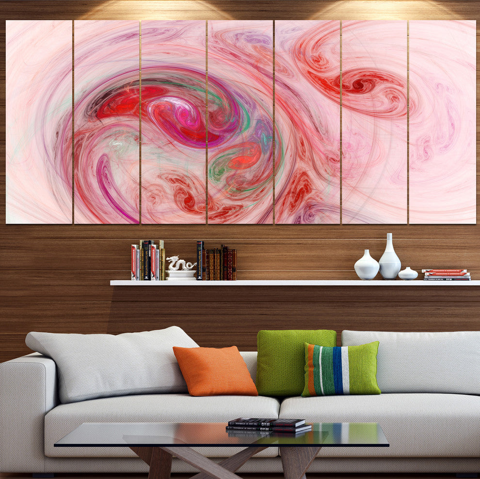 Red Fractal Abstract Illustration, Abstract Canvas Wall Art, 83"x32", 7 Panels