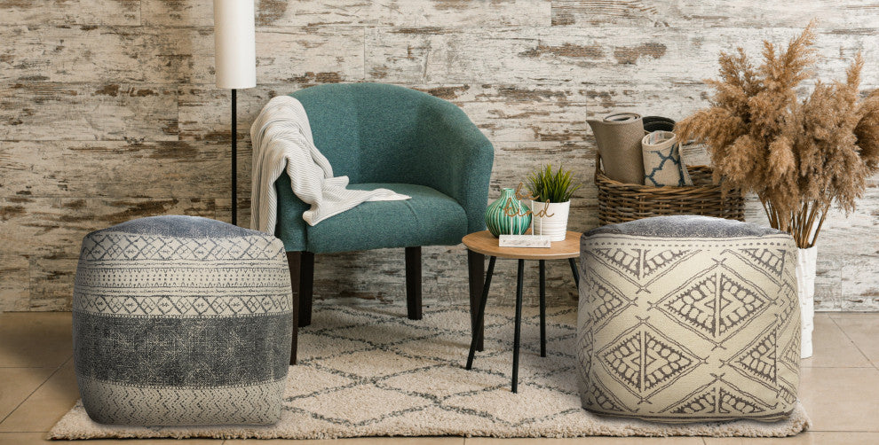 Handmade Geometric Rustic Farmhouse Pouf