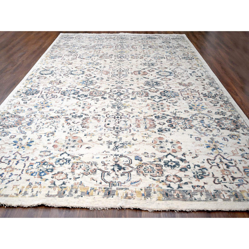 Ivory Mahal Design 100% Wool Hand Knotted Oriental Rug, 11'10"x17'8"