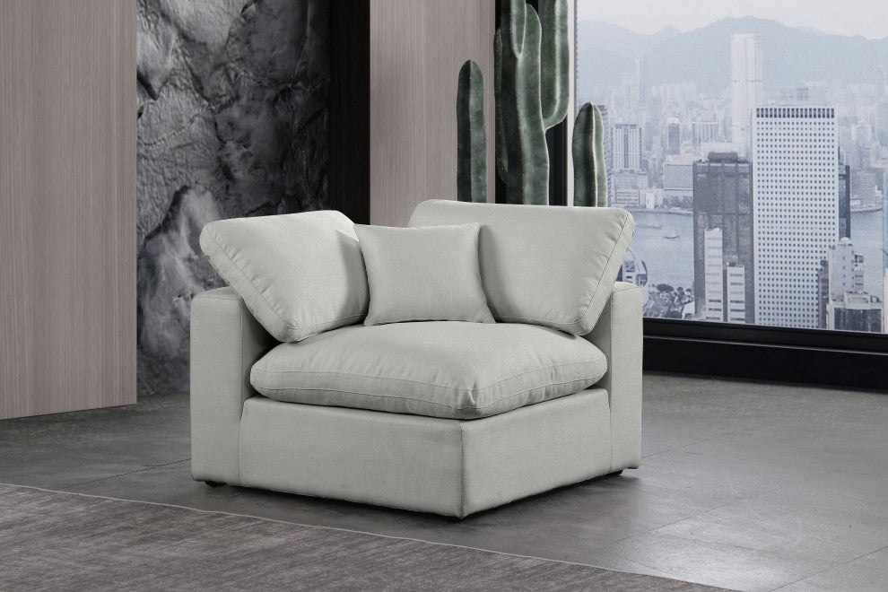 Comfy Beige Linen Textured Fabric Modular Chair, Grey, Linen Textured Fabric, Corner Chair