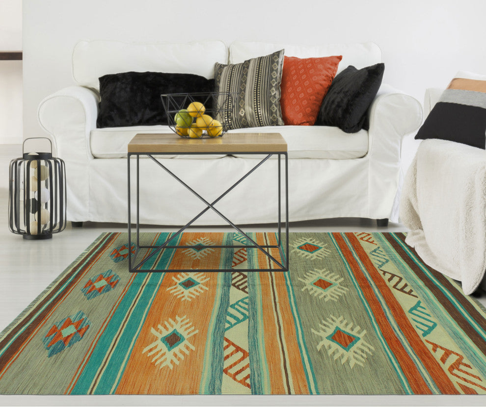 Winchester Kilim Chaimae Orange/Blue Rug, 3'10x6'9
