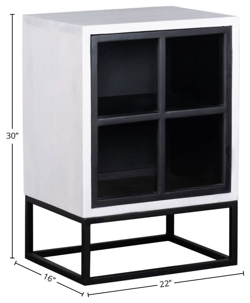 Caged Mango Wood Side Table, White and Black