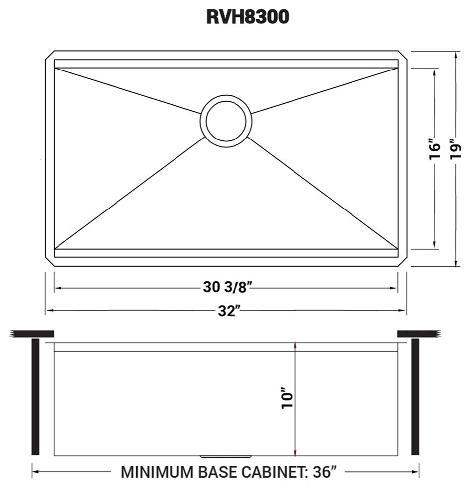 Ruvati RVH8300 Undermount 16 Gauge 32" Kitchen Sink Single Bowl