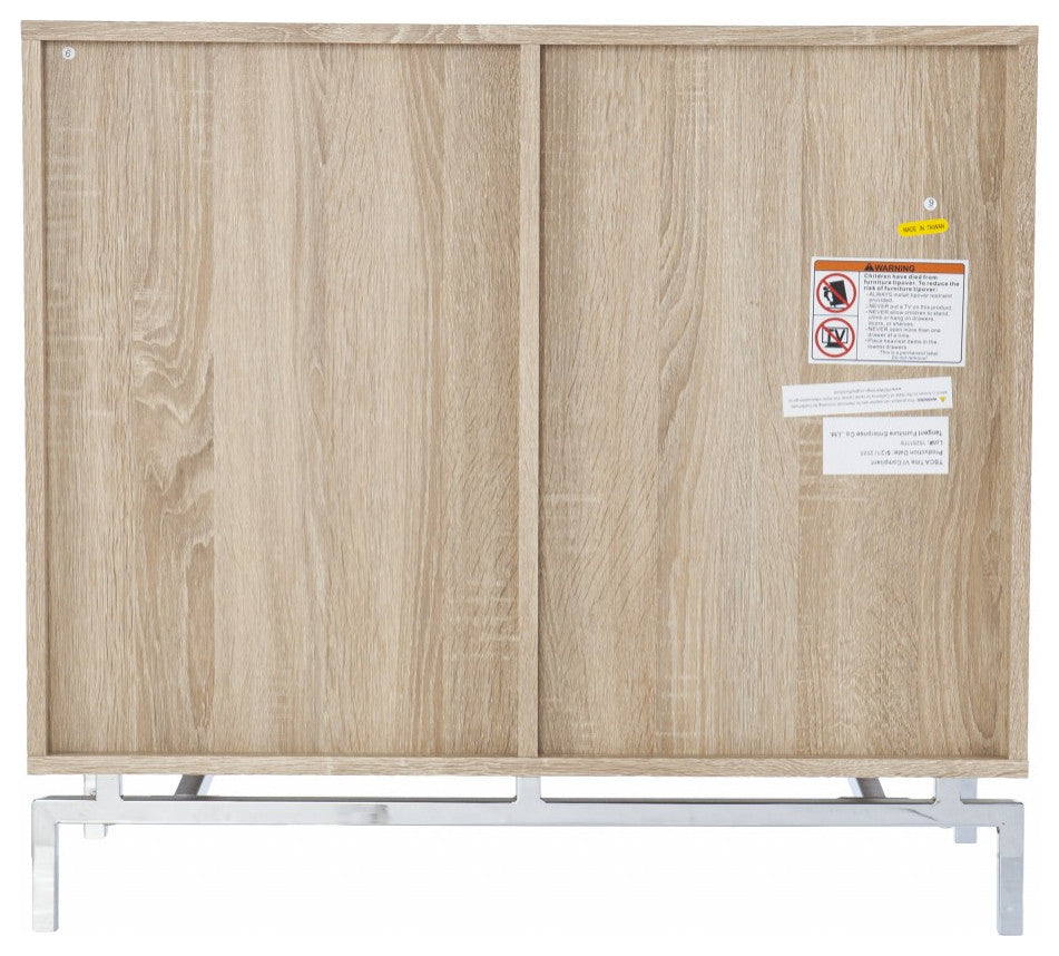 32" Natural and Chrome Mirrored Circle Double Door Bar Cabinet