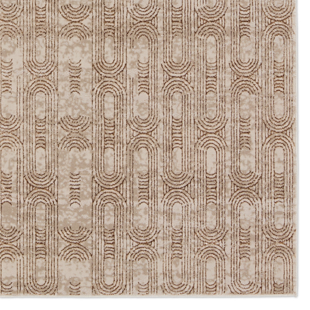 Gimeas Geometric Gold/ Beige Runner Rug 3'3"X12'