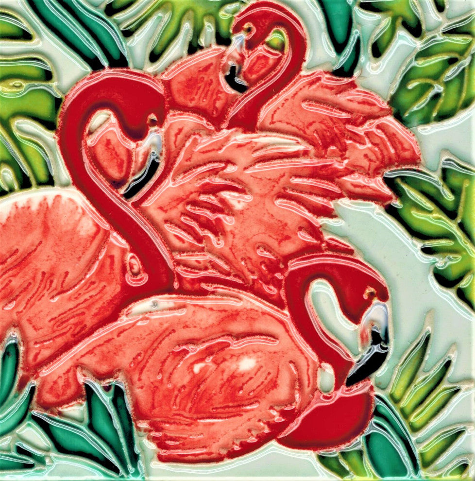 4x4" Three Flamingos Art Tile Ceramic Drink Holder Coaster