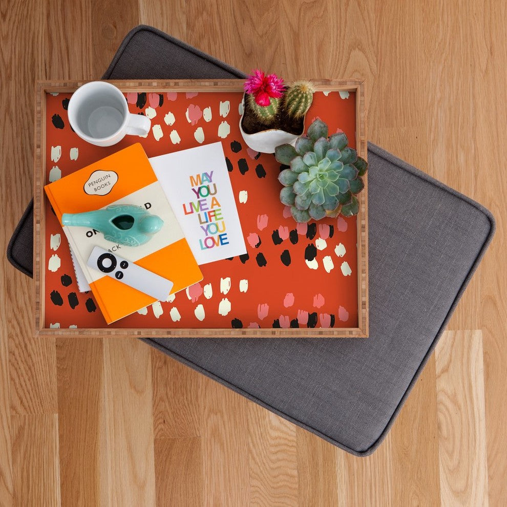 Morgan Kendall Red Scribbles Rectangular Tray, 18"x14"