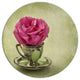 Red Rose In Cup And Saucer, Floral Disc Metal Artwork, 11"