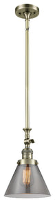 Large Cone 1-Light LED Pendant, Antique Brass, Glass: Smoked