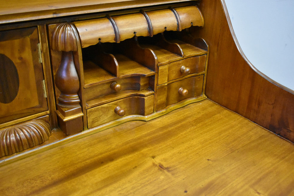 Legacy Solid Mahogany Wood Escritoire Secretary Desk, Light Brown Walnut
