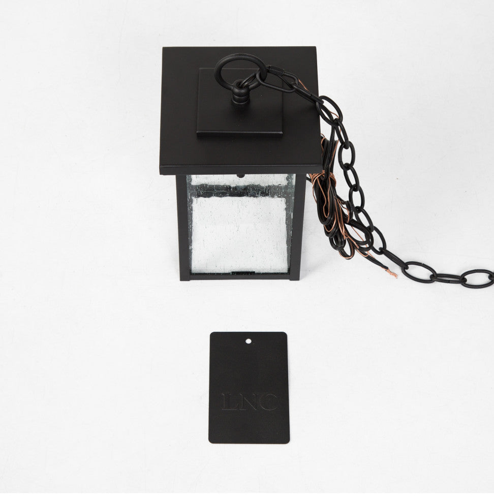 1-Light Square Outdoor Pendant Lamp, Black