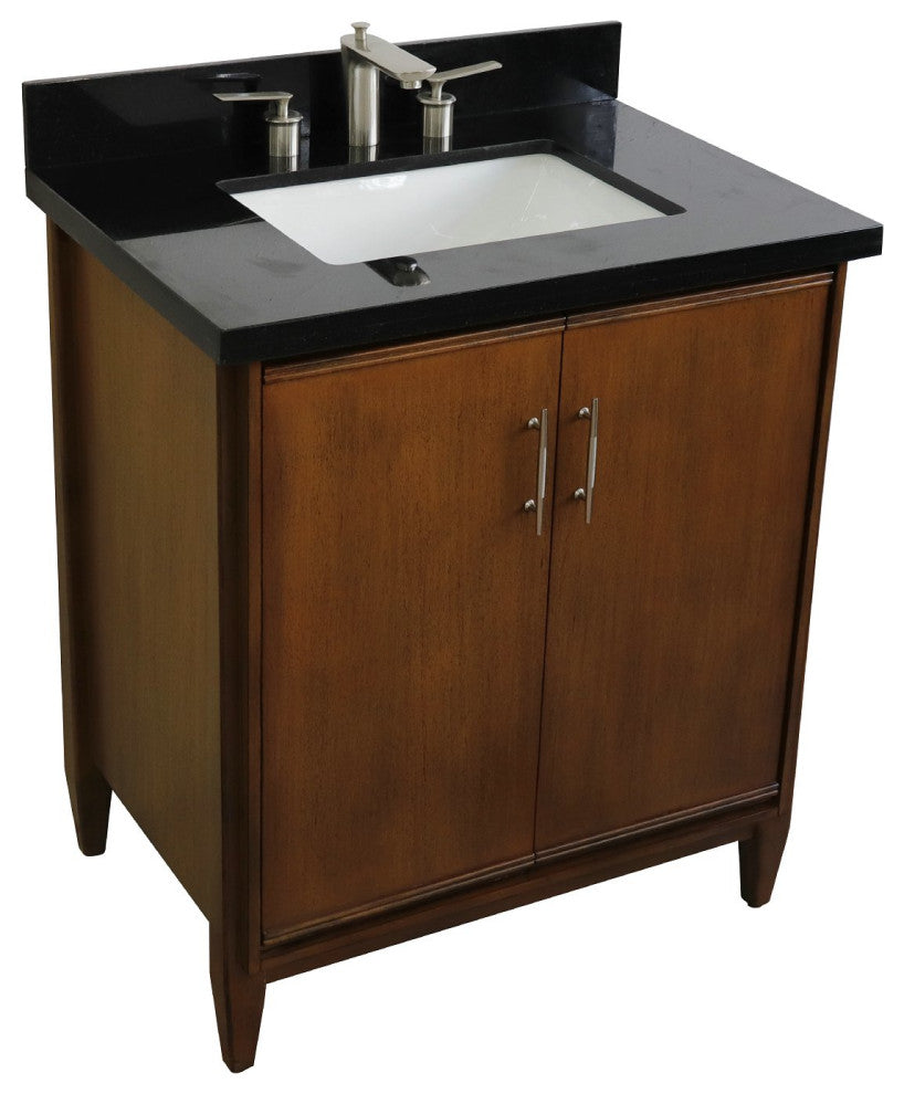 31" Single Sink Vanity, Walnut Finish With Black Galaxy Granite