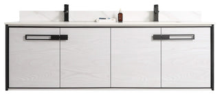 Oakville Wall Mount Bathroom Vanity, Mild Grey Oak, 72", Black Hardware