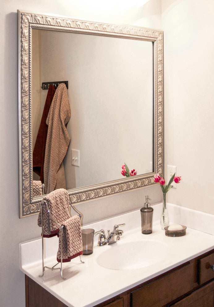 Hillsborough Framed Wall Mirror, Nickel, 28"x60"